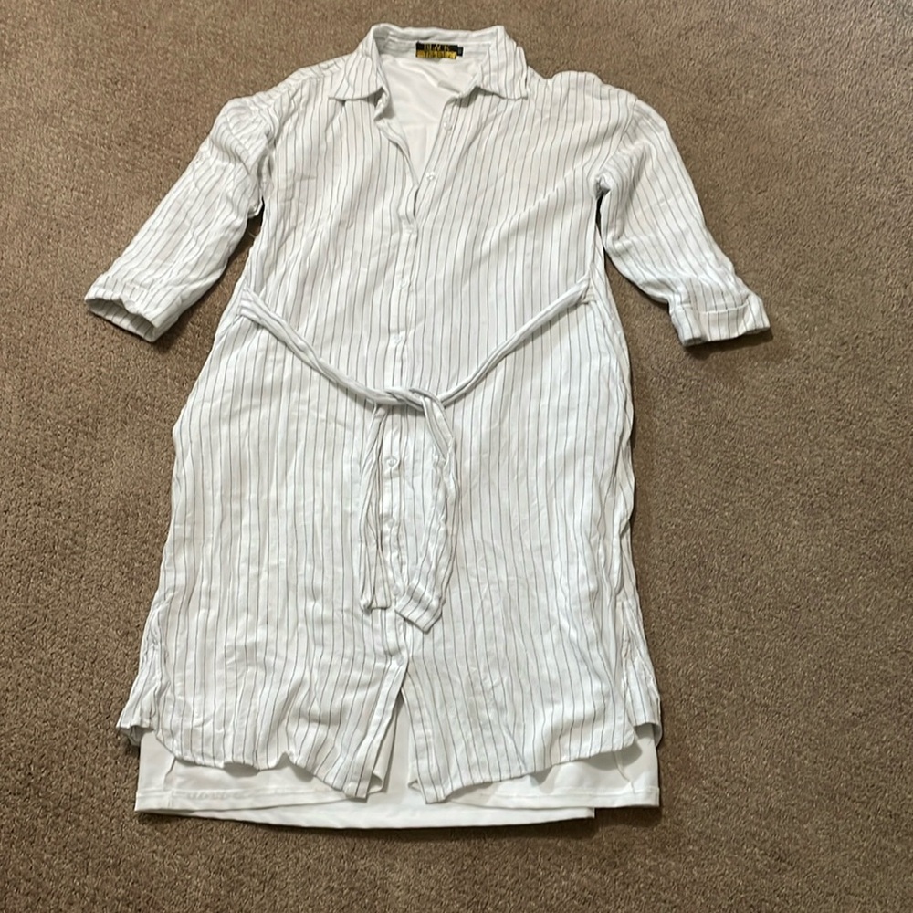 Black Label Tan Linen Shirt Dress, M